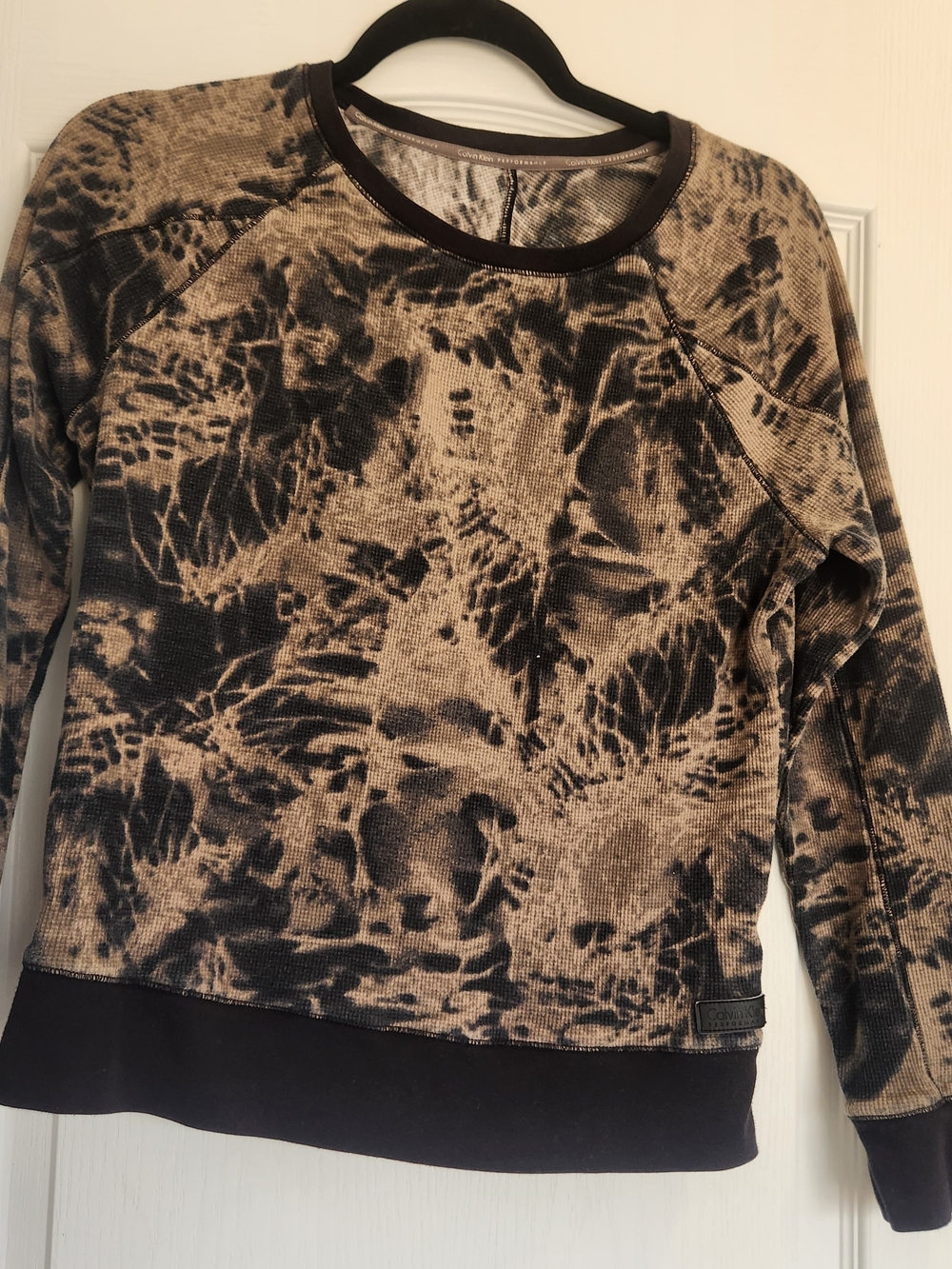 Calvin Klein Performance Womens Black and Tan Tie-Dye Crew Neck Top M Euc